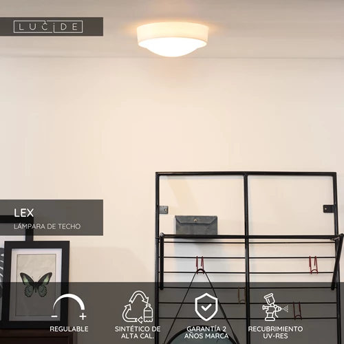 Lucide LEX - Lámpara de techo - Ø 25 cm - 1xE27 - Blanco - USP